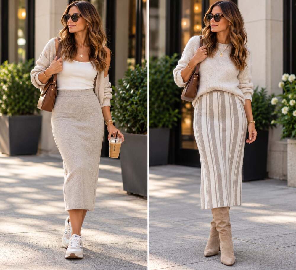 Rachel Zoe Reversible Knit Midi Skirt Size XS Striped Beige